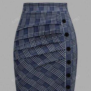 Plus Size Women Casual Retro French Style Pleated Skirt, High Waist Elastic Wais